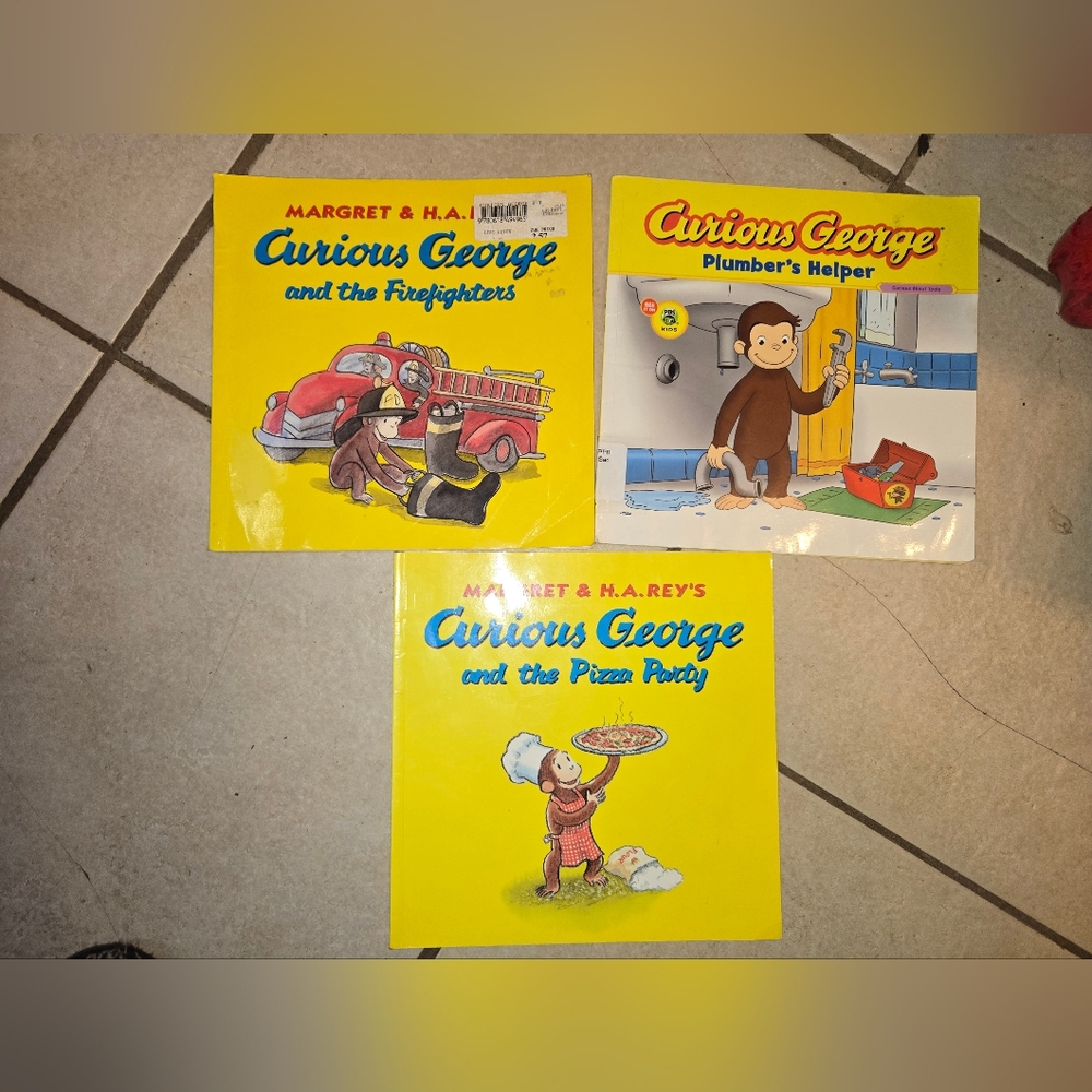 MARGRET & H.A REY’S CURIOUS GEORGE BOOK LOT X 3 Firefighters, Pizza, Plumber's